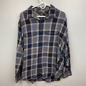 Timberland Flannel Shirt Mens Blue Orange 2XL XXL Long Sleeve Button Up Plaid